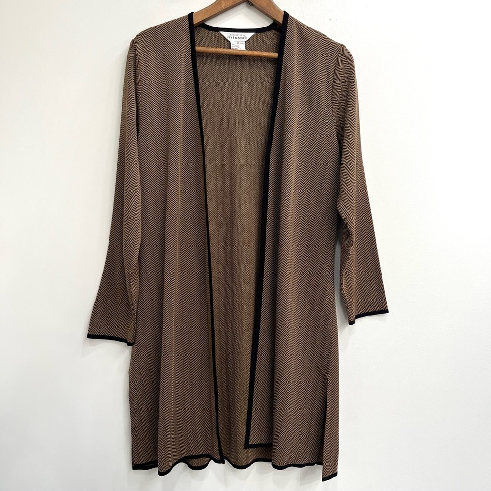 Exclusively MISOOK Chevron Open Long Cardigan Brown Black Medium